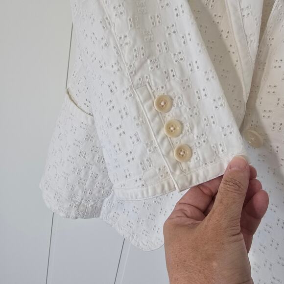 Talbots White Eyelet Blazer Stretch Lightweight Workwear Size 12P - Picture 8 of 9